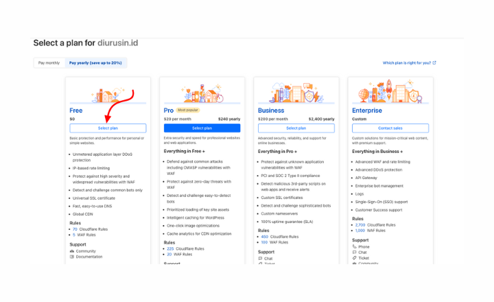 Pilih paket Cloudflare gratisan