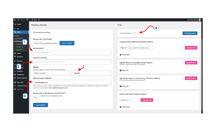 Settings Kredensial S3